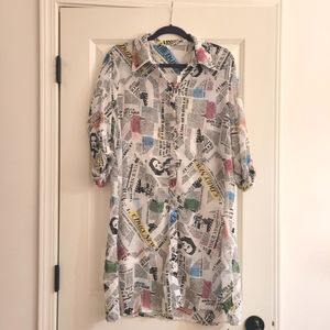 Long Sleeve Sheer Newspaper Dress shirt